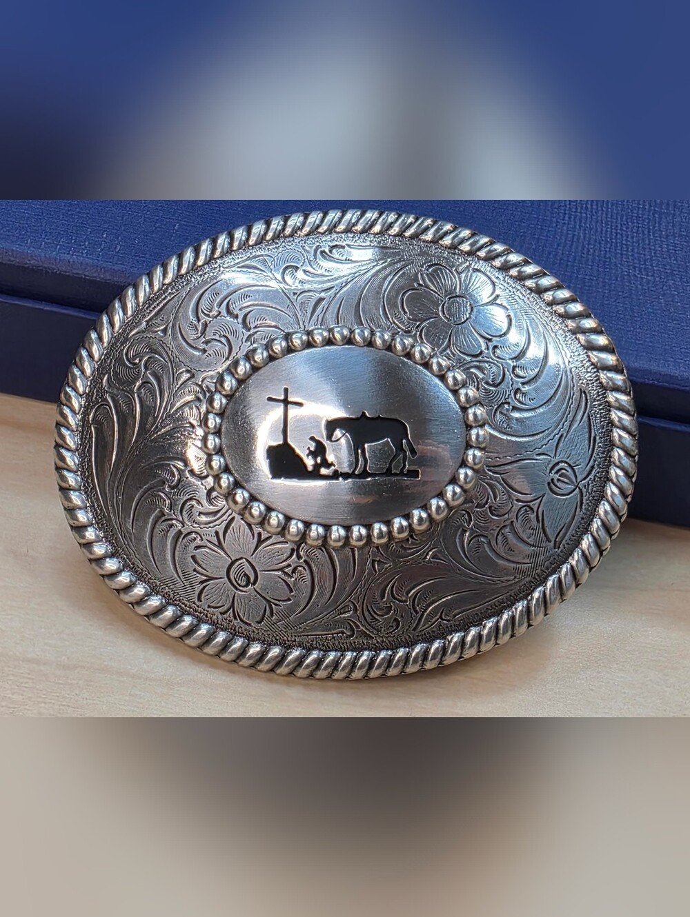 Nocona Belt Buckle Cowboy Horse Prayer Silver-toned Religious Rodeo